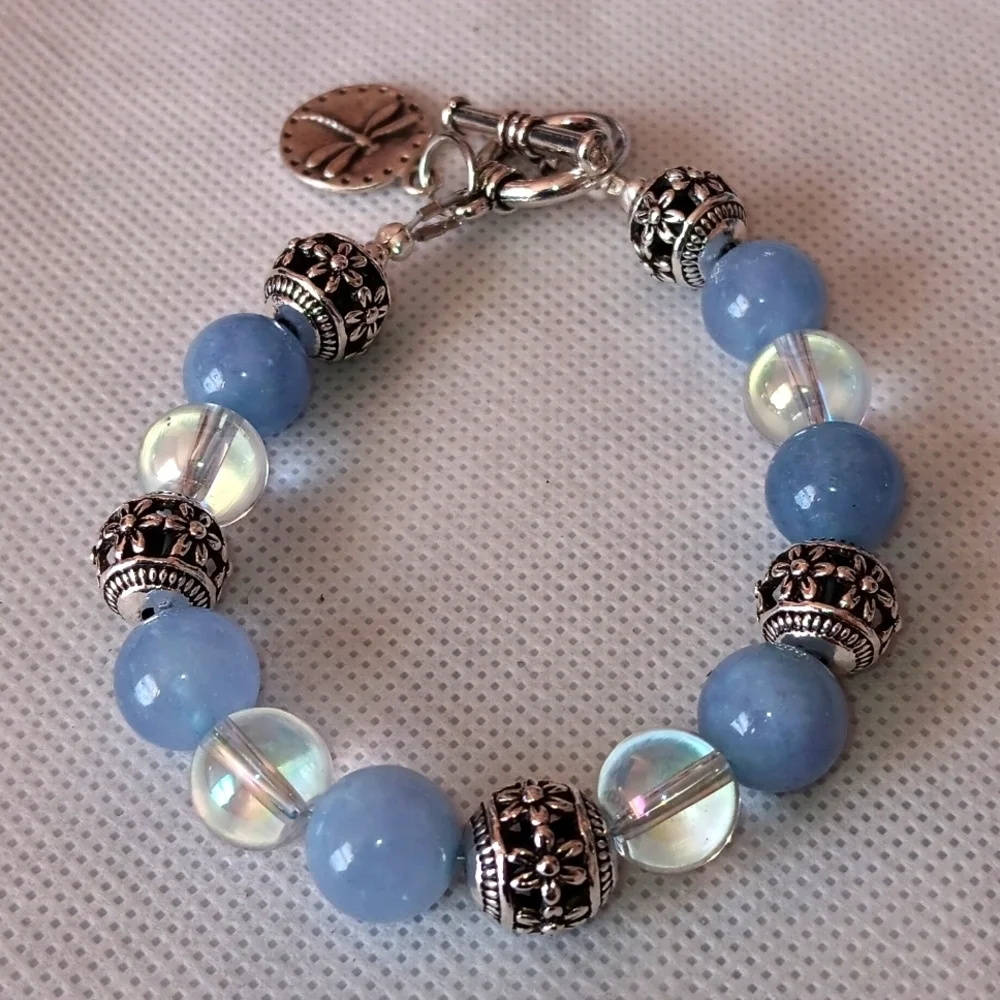 Aquamarine & Angel Aura Quartz Dragonfly Bracelet